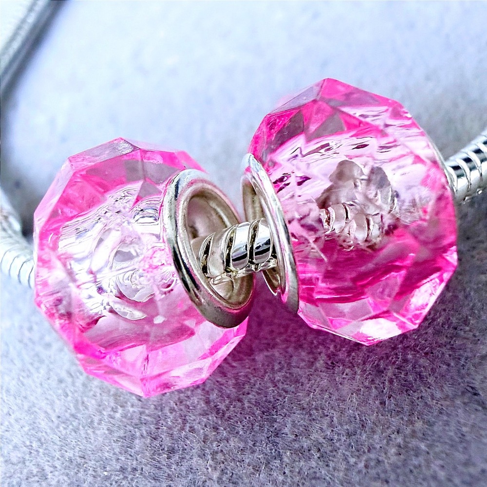 Set of‎ 2 Pink European Charm Beads fits PANDORA